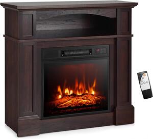 Semineu electric, cu aeroterma 2000 W, din MDF wenge, 90 x 80,5 x 26 cm