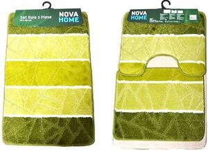 Set de 3 covorase de baie mari, Nova Home, verde dungi, 50x80 cm