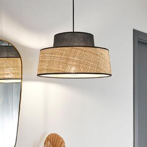 COREP Lampă suspendată Mallorca, negru/natur Ø 38 cm, țesătură/raț, reglabil, Bej, Camera de zi / sufragerie, Țesătură / Textil