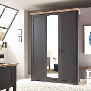 Dulap 3 usi cu oglinda JASMIN, gri grafit/stejar artisan, PAL, 164x64x