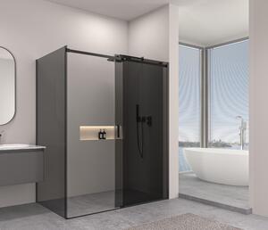 Erga Lynn, cabină de duș cu ușă glisantă 90 (uşă) x 70 (perete) x 195 cm, sticlă gri 8 mm, profil negru, ERG-V02-LYNN-D090G070-GR-BK
