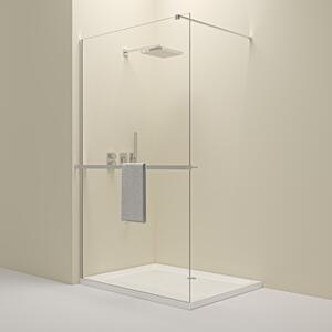 Erga Paris, Mampara de dus Walk-In 60x200 cm cu polita si suport pentru prosoape, sticla transparenta 8 mm, profil cromat, ERG-V02-PARIS-060x200-CL-C…