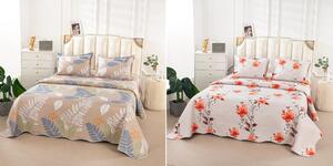 Cuvertura de pat, cu doua fete, matlasata, din bumbac, 3 piese, pat dublu, 230x250cm, cu imprimeu, CV3010