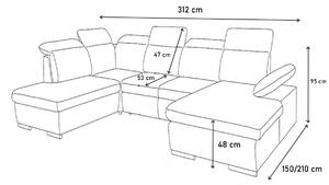 Canapea extensibilă în formă de U MEDY, 330x86x206/145, sawana05/soft017white, stânga