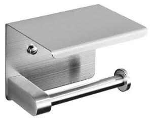 Suport hartie igienica cu raft telefon, inox, argintiu, montaj prin insurubare lipire 14 x 10 cm