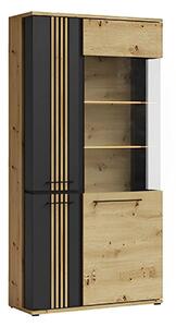 Vitrina MOLTO ML2, stejar artisan/negru, PAL/sticla, cu iluminare LED