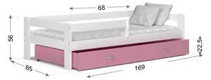 Pat pentru copii HARRY cu sertar colorat+saltea, 80x160, gri/roz