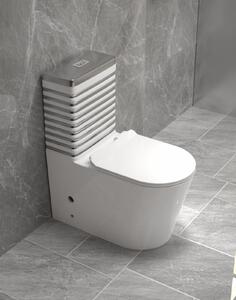 Set vas wc cu capac slim, montare pe podea, rimless, evacuare laterala, alb gri 68 x 37 x 80 cm T2126WS