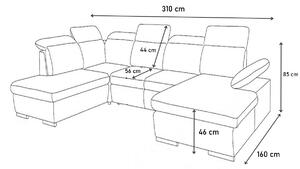 Canapea extensibilă în formă de U NORRIS, dreapta, 310x85x160, jasmine29/soft33