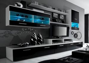 Mobilier living LEO, alb/negru lucios, PAL melaminat/sticla, cu ilumin