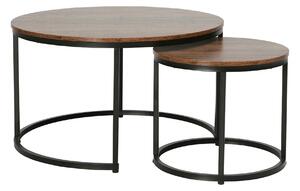 Set 2 masute cafea CIRKO, negru/nuc, DTD laminat/metal