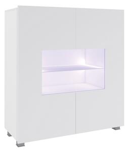 Comodă BRINICA, 100x107x35, alb/alb luciu, + LED alb