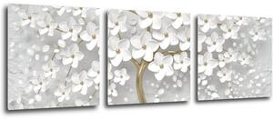 Impresi Tablou White tree with flowers - 90 x 30 cm (3-piese)