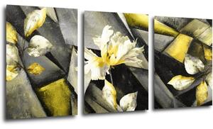 Impresi Tablou Grey and yellow abstract with flower - 150 x 70 cm (3-piese)