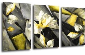 Impresi Tablou Grey and yellow abstract with flower - 120 x 60 cm (3-piese)