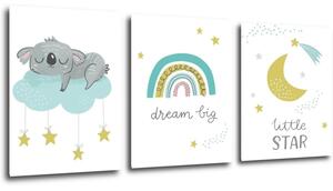 Impresi Obraz Dream big koala - 90 x 40 cm (3-piese)