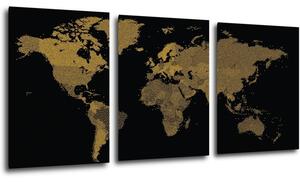 Impresi Tablou World map golden black - 150 x 70 cm (3-piese)