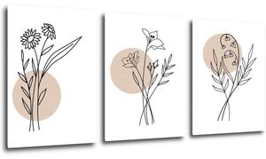 Impresi Tablou Flowers lines - 150 x 70 cm (3-piese)