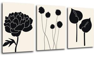 Impresi Tablou Black flowers on background - 150 x 70 cm (3-piese)