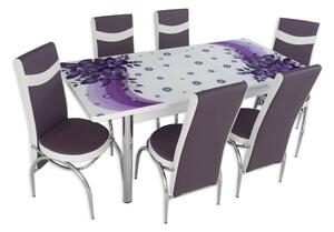 Set masă extensibilă Amaryllis Mov și 6 scaune mov cu alb