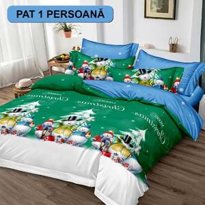 Lenjerie de pat 1 persoana, bumbac finet, 4 piese, 2 fete, Craciun SPS13