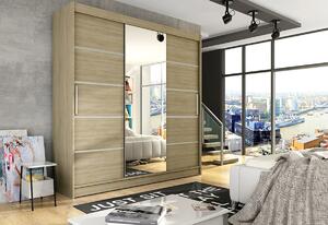 Dulap dormitor cu uşi glisante LUKAS VI cu oglindă, 250x215x58, sonoma