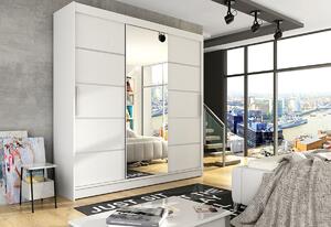 Dulap dormitor cu uşi glisante LUKAS VI cu oglindă, 250x215x58, alb mat