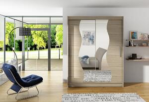 Dulap dormitor cu uşi glisante CARLA S cu oglindă, 180x215x57, alb mat