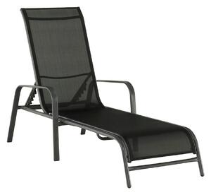 Sezlong gradina ATREO, negru/gri, material textil/metal, 64x161x48/100