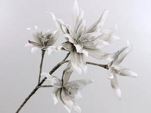 Floare decorativa ,creanga magnolie cu 5 flori alb-gri, L90cm