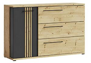 Comoda MOLTO ML12, stejar artisan/negru, PAL, 130x37x86 cm