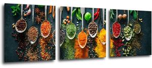 Impresi Tablou Teaspoons and spice - 90 x 30 cm (3-piese)