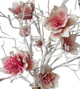 Floare decorativa artificiala ,creanga magnolie flori roz pudrat H90cm