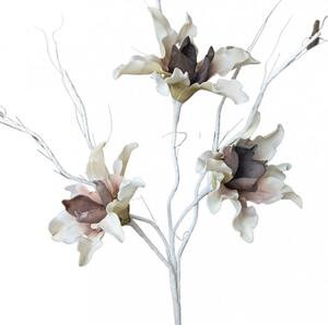 Floare decorativa artificiala creanga trei flori mari alb maro H100cm