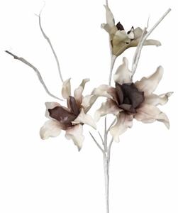 Floare decorativa artificiala creanga trei flori mari alb maro H100cm