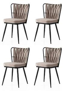 Set 4 scaune KUSAKLI 222 V4, bej/negru, stofa catifelata/metal, 43x43x