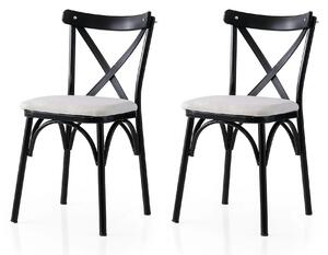 Set 2 scaune EKOL 286 V2, alb/negru, stofa clasica/metal, 42x40x81 cm