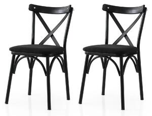 Set 2 scaune EKOL 290 V2, negru, stofa clasica/metal, 42x40x81 cm