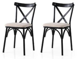Set 2 scaune EKOL 285 V2, crem/negru, stofa clasica/metal, 42x40x81 cm