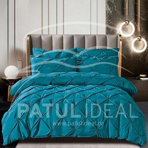 Lenjerie de pat cu pliuri pentru pat dublu - finet , 6 piese - Turquoise