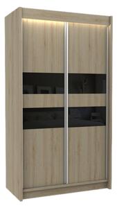 Dulap cu uși glisante IRIS, negru/sticlă albă, 150x216x61
