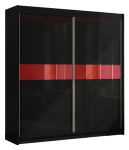 Dulap cu uși glisante ALEXA, negru/sticlă roșie, 200x216x61