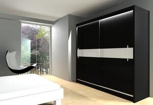 Dulap cu uși glisante NICOLETTA, 200x216x61, negru/sticlă albă
