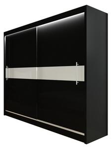 Dulap cu uși glisante NICOLETTA + Amortizor, 200x216x61, negru/sticlă albă