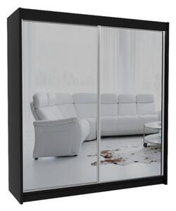 Dulap cu uși glisante si oglindă ROBERTA + Amortizor, 200x216x61, negru