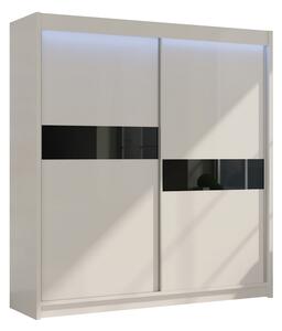 Dulap cu uși glisante ADRIANA + Amortizor, 200x216x61, alb/sticlă neagră
