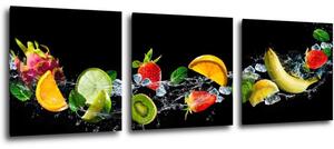 Impresi Tablou Fruit black background - 90 x 30 cm (3-piese)