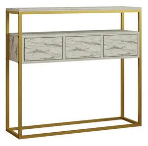 Consola GUARDA, alb cu efect de marmura/auriu, PAL melaminat/metal, 10