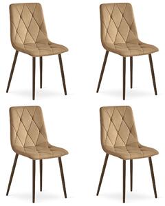 Set 4 Scaune Bucatarie/Dining Fido Picioare Finisaj Lemn Culoare Nuc , Catifea Maro