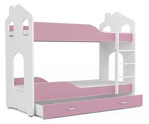 Pat supraetajat copii PATRIK 2 Domek + saltea + somieră GRATIS, 160x80, alb/roz